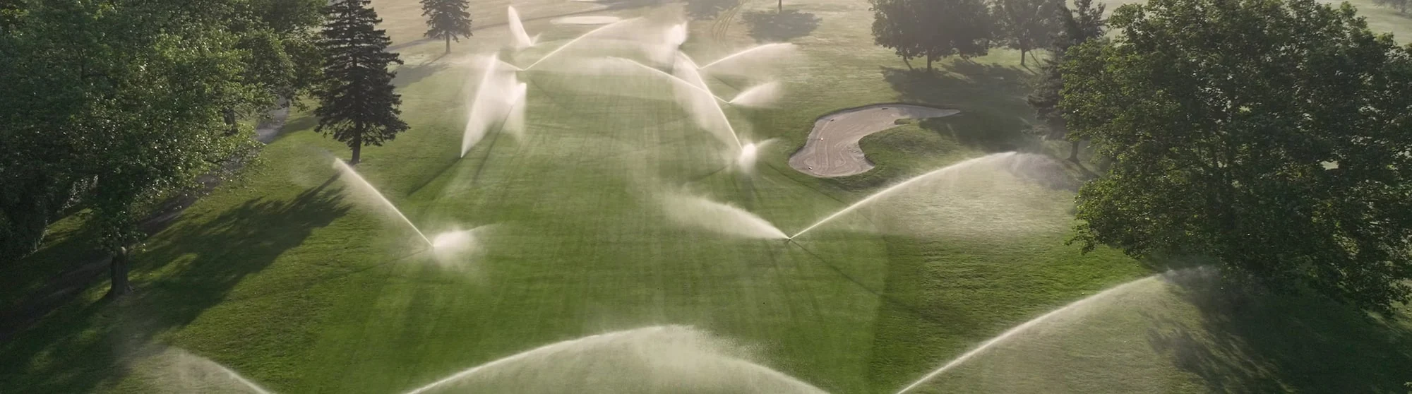 Genuine operating sprinklers watering the ninth fairway at Niagara Falls Country Club.