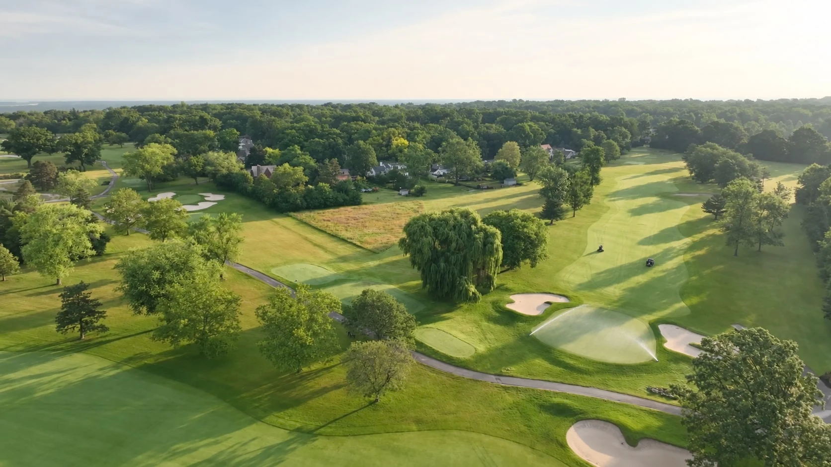 Aerial view of Niagara Falls Country Club’s willow and large putting green, with illustrative irrigation added at the green collar.