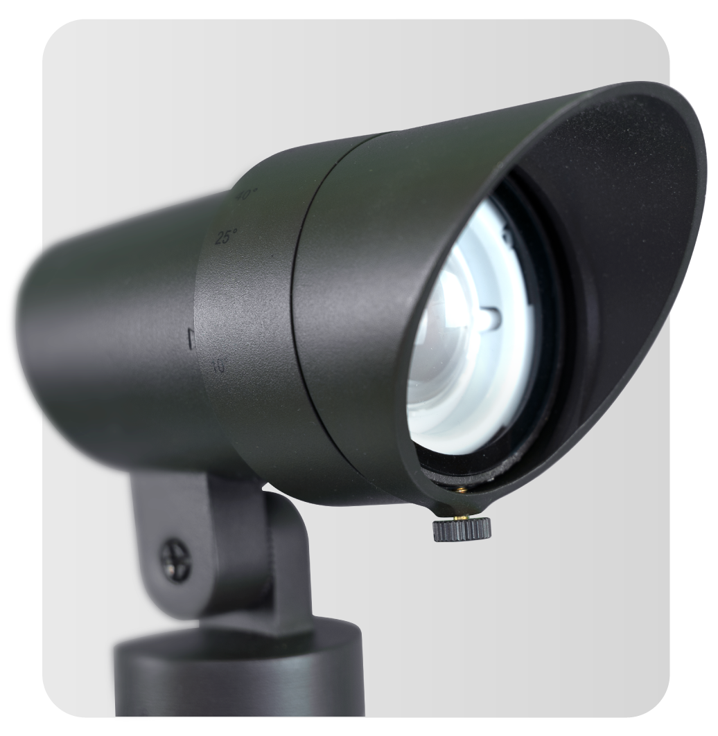 Original close-up artwork of an adjustable outdoor spotlight.